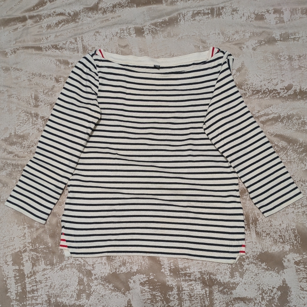Uniqlo Navy and White Boatneck Striped 3/4 Sleeve Shirt Sz S